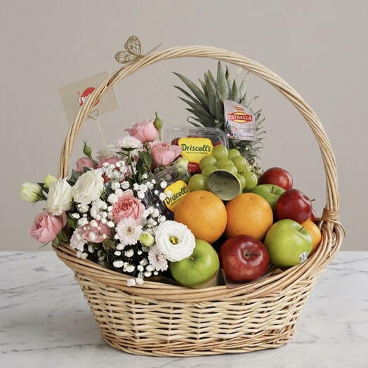 Fresh Flowers and Fruits Gift Basket