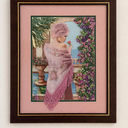 Rose Garden Reverie -3D Embroidered Artwork in Real Wood Frame