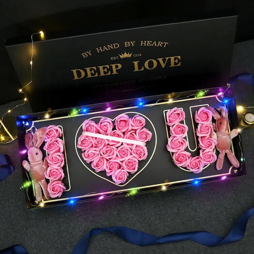 Charming Pink Rose Gift Box with Soft Lights – A Touch of Love
