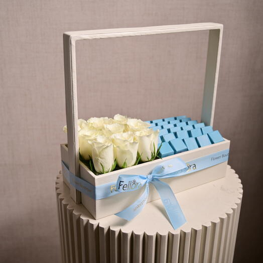 White Rose and Chocolate Leather Basket  6185