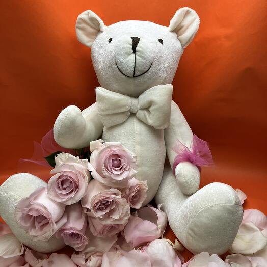 Teddy Bear with 10 Roses Bouquet