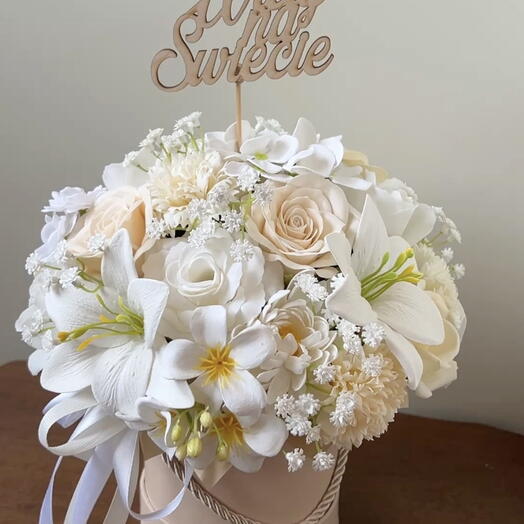 Bouquet flower box soap flowers gift baby shower birth of a child