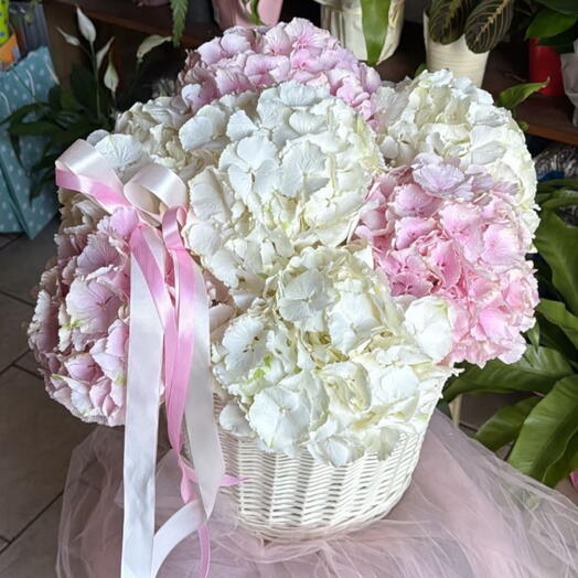 Flower basket with hydrangeas