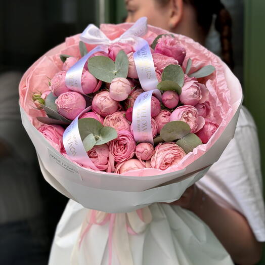 💔 Peony Roses with Eucalyptus