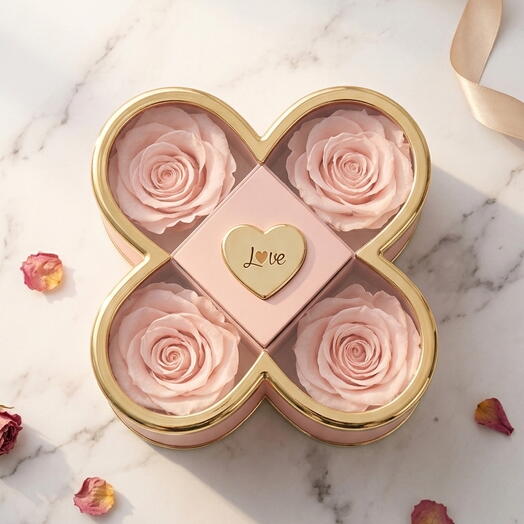Rose flowers in box with ring in hidden drawer