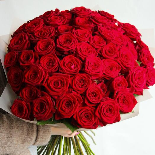 Букет Large flowered — 51 червона еквадорська троянда