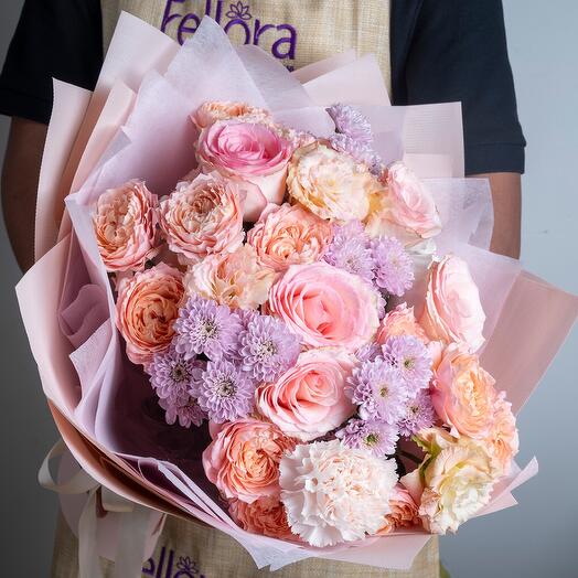 Pink Roses   Pastel Mixed Flowers Bouquet-A320