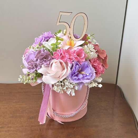 Flower box soap flowers bouquet gift 50th birthday name day