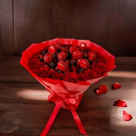 Roses   Strawberries Extravaganza – Fruit Arrangement with Roses