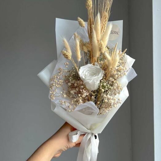 Mini white dried flower bouquet