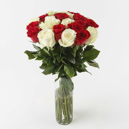25 red and white roses