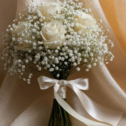 White Rose   Baby s Breath Bridal Bouquet 1163