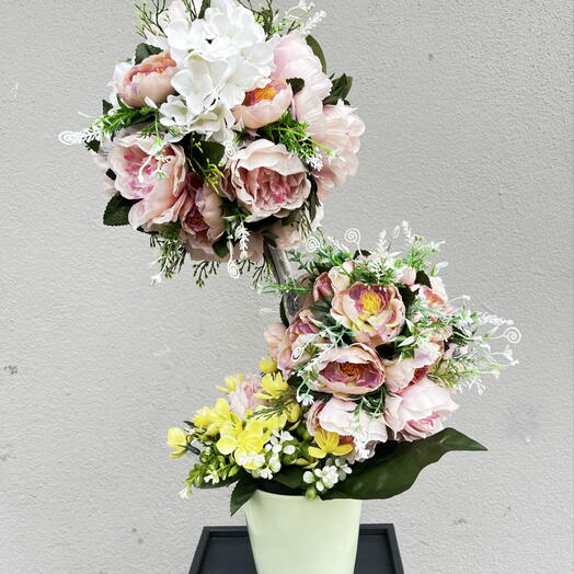 Handmade decorative interior tree with pink flowers