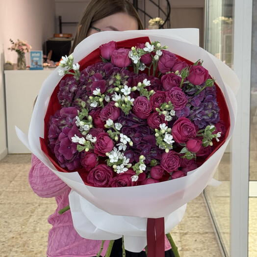 Hydrangea, Rose   Forget-Me-Not Bouquet