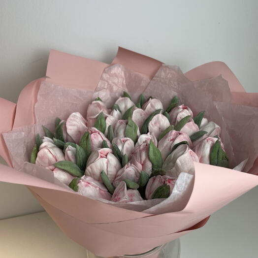 Bouquet of marshmallow tulips "Delicate Buds" – 25 cm