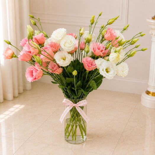 Bouquet of 9 Mixed Premium Lisianthus with Satin Ribbon