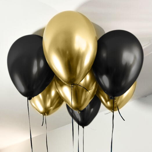 7 Helium "Black and Gold" Balloons Set