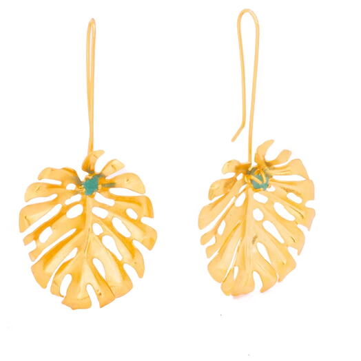 Emerald bullet leaf fisherman s hook earrings