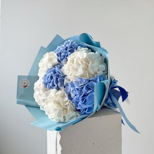 Blue and white hydrangeas bouquet