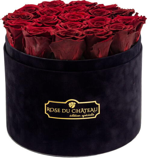 Red Eternal Roses in a Large Black Flocked Box