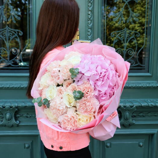 Affection (a lush combination of hydrangeas and white roses, complemented by peony roses and juicy carnations)