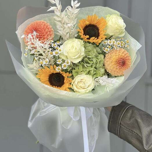Autumnal with sunflowers and hydrangea