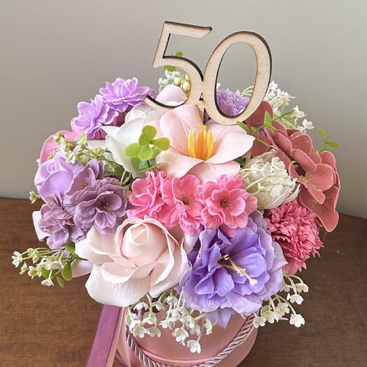 Flower box, soap flowers, everlasting — do not wilt, gift bouquet
