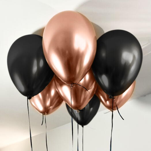 7 Helium "Black and Rosegold" Ballons Set