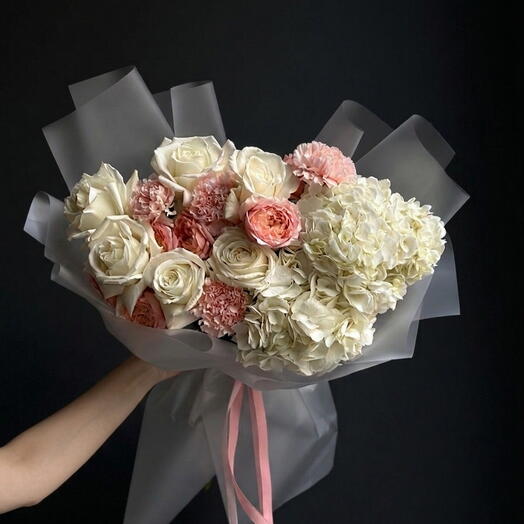 🌸 Luxury Harmony: White Hydrangea, Roses   Pink Accents