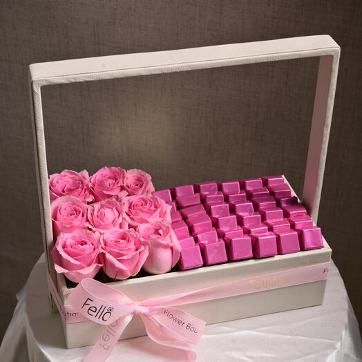 Pink Rose and Chocolate Leather Basket  6184