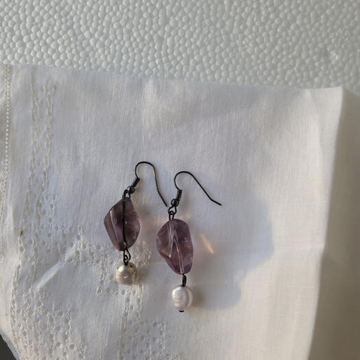 Beatrice,  amethyst and fresh water pearl earrings