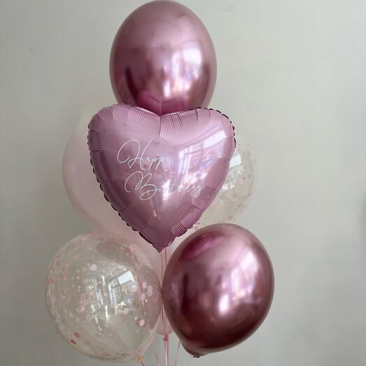 Balloon bouquet with a heart in pink shades