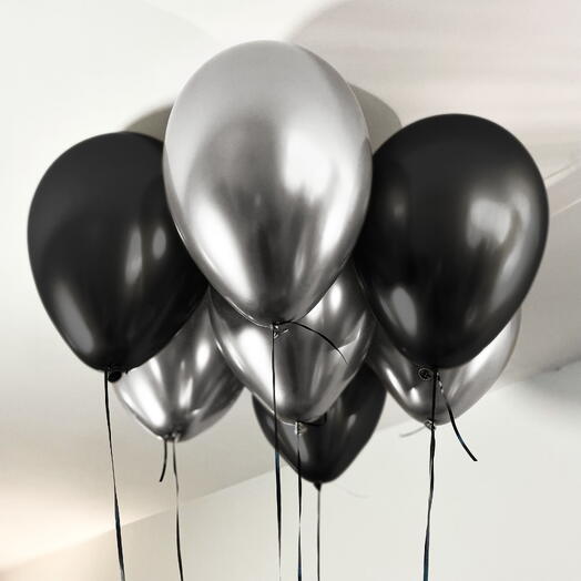 7 Helium "Black and Silver" Balloons Set