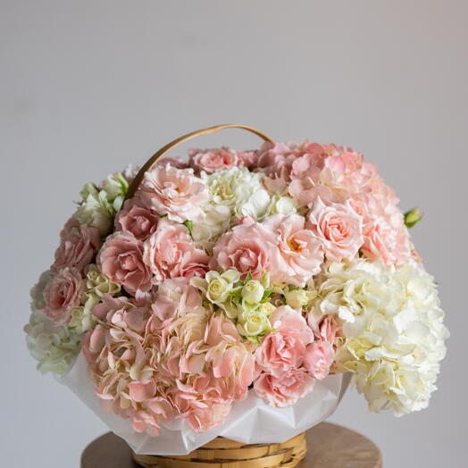 "Elegance" Basket (pink spray roses, white spray roses, pink hydrangeas, white hydrangeas)