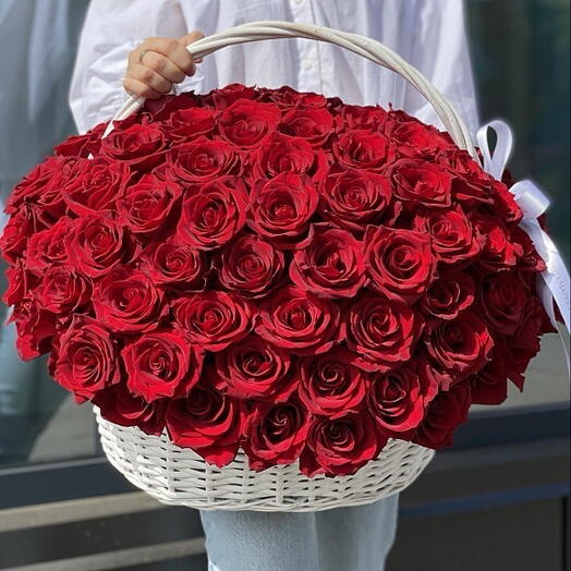 Flower Basket of 50 Red Roses