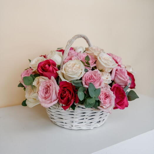"Colorful Roses Flower Basket