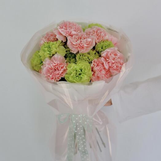 Buket od zelenih i roze karanfila (19 pcs.)