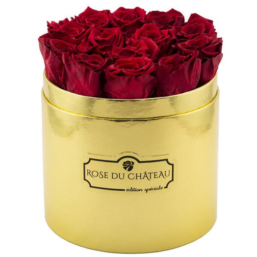 Red Eternal Roses in Golden Box