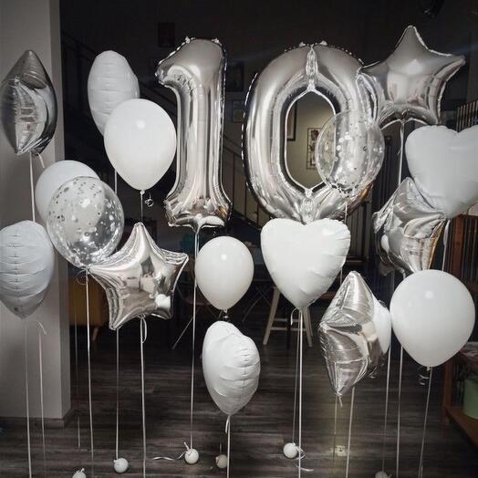 Silver Number Balloon And beautiful Star And Hearts