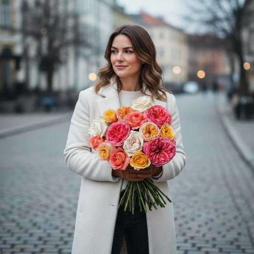 The Bouquet "The Gama of Peony Roses", 21 stems of flowers, -20%