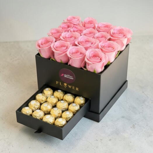 Pink Roses and Ferrero in a Box