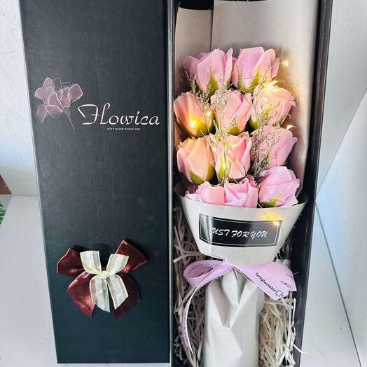 💗 Graceful Pink Rose Box with LED Lights   Free Greeting Card 🌟 | 11 Elegant Blooms
