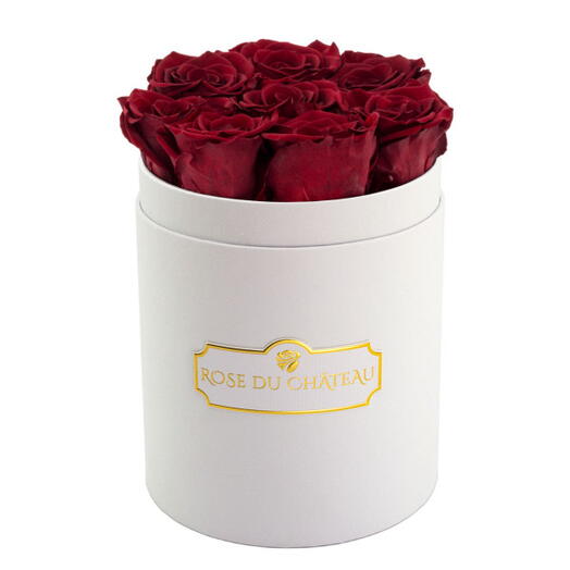 Red Eternal Roses in a Small White Box