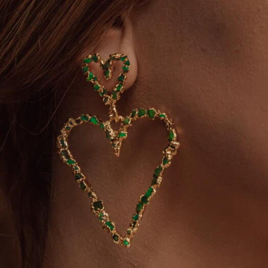 Maxi Double Heart Emerald Earrings