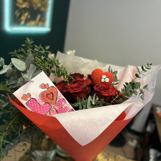 Red Rose Hot Love + Heart+postcard Hand Made 9