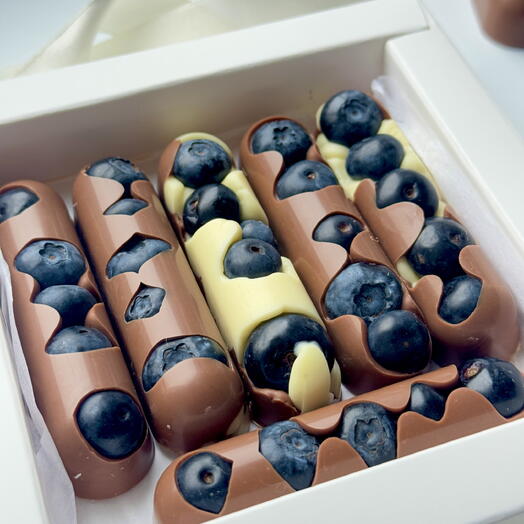 Barrette con mirtilli ricoperte di cioccolato