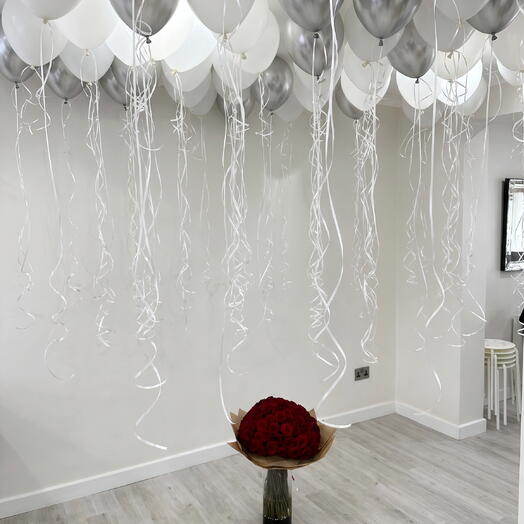 50 Silver   White Ceiling Helium Balloons