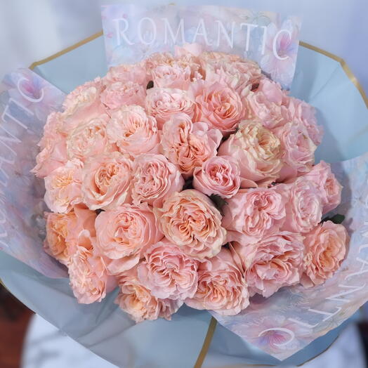 50 Peach Garden Roses Bouquet