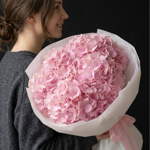 🌸 Giant Pink Cloud: Premium 5 Pink Hydrangeas Bouquet