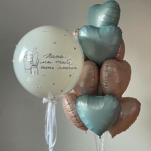 Big Balloon Bubbles  with flowers, personalized lettering and a set of foil hearts